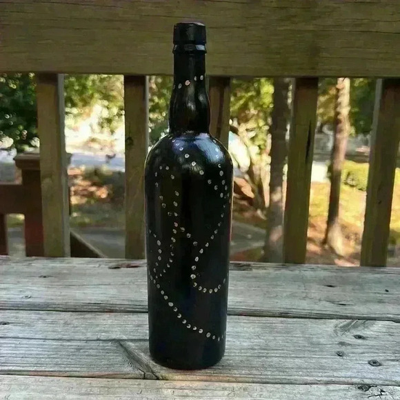 HAND Crafted Hand Painted Wine Bottle Black White Silver Gold with Fairy Lights - Picture 7 of 11